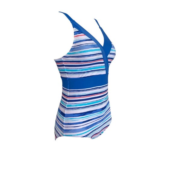 Cabana Life women's size small multi color striped v-neck one piece swimsuit - Picture 3 of 10